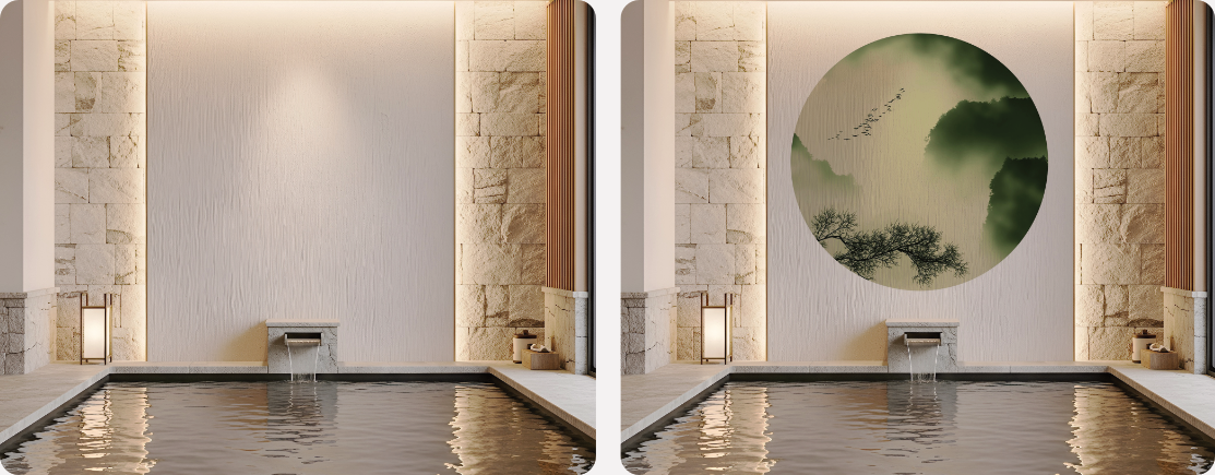 Onsen Feature Wall Design | Plaster Zen Circle Mural